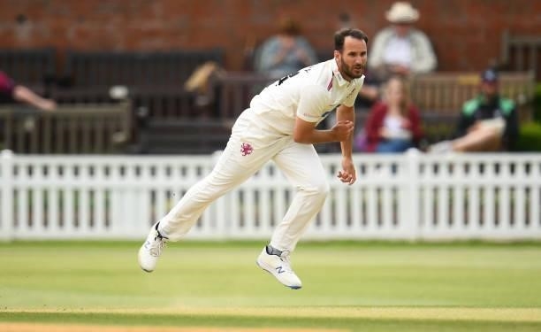 Lewis Gregory of Somerset in bowling action during Day Four of the LV= Insurance County Championship match between Somerset and Hampshire at The...