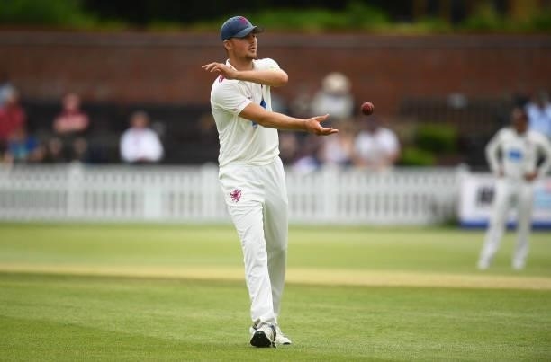 Ned Leonard of Somerset looks on during Day Four of the LV= Insurance County Championship match between Somerset and Hampshire at The Cooper...