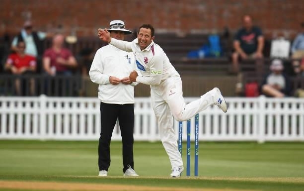Roelof Van Der Merwe of Somerset in bowling action during Day Four of the LV= Insurance County Championship match between Somerset and Hampshire at...