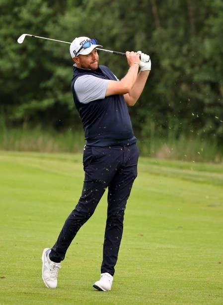 Matthew Southgate of England plays his second shot on the 6th hole during the second round of The Porsche European Open at Green Eagle Golf Course on...