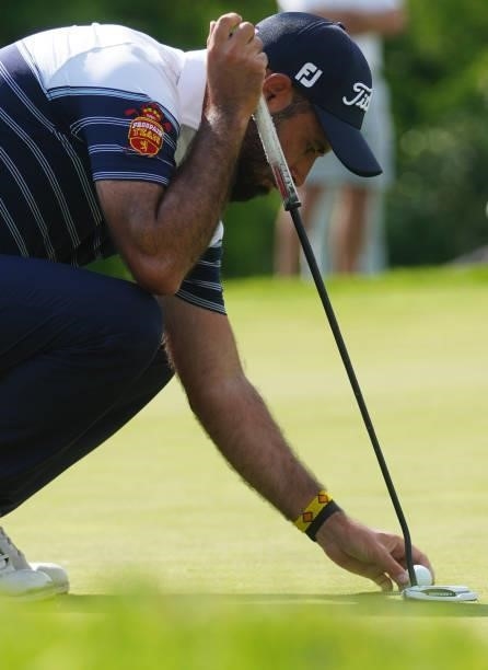 Santiago Tarrio of Spain in action during the play-off round of Day Four of the D+D REAL Czech Challenge at Golf & Spa Kuneticka Hora on June 06,...