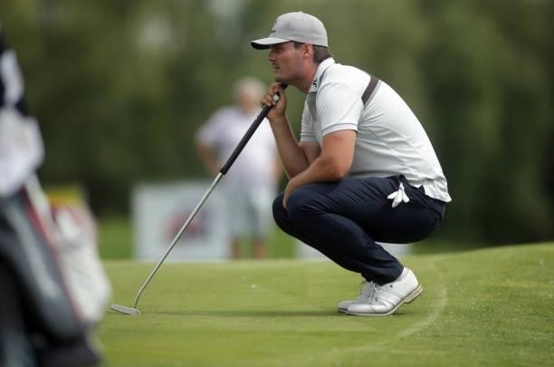 Kristian Krogh Johannessen in action during the play-off round of Day Four of the D+D REAL Czech Challenge at Golf & Spa Kuneticka Hora on June 06,...