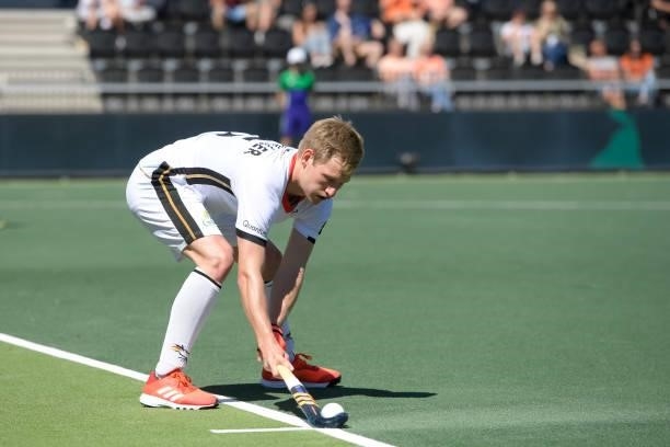 Linus Muller of Germany during the Euro Hockey Championships match between Germany and Netherlands at Wagener Stadion on June 6, 2021 in Amstelveen,...