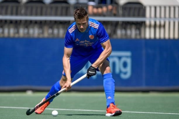Sander de Wijn of the Netherlands during the Euro Hockey Championships match between Germany and Netherlands at Wagener Stadion on June 6, 2021 in...