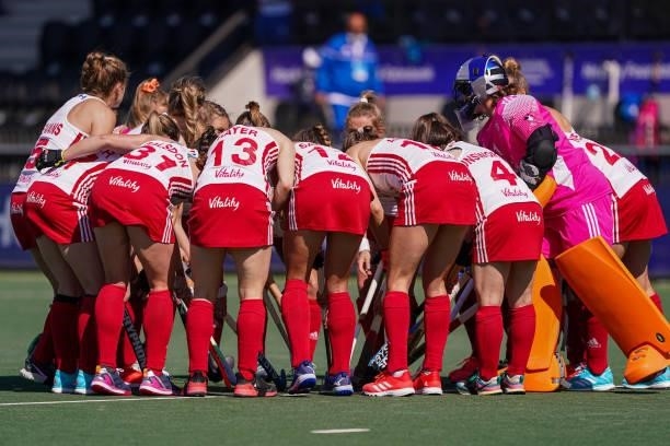Players of England before the match, Grace Balsdon of England, Ellie Rayer of England, Laura Unsworth of England during the Euro Hockey Championships...