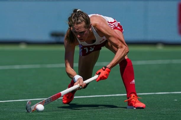 Giselle Ansley of England during the Euro Hockey Championships match between England and Italy at Wagener Stadion on June 6, 2021 in Amstelveen,...