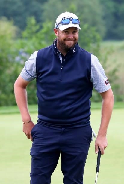 Matthew Southgate of England on the 9th green during the second round of The Porsche European Open at Green Eagle Golf Course on June 06, 2021 in...