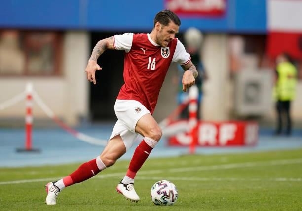 Christopher Trimmel of Austria runs with the ball during the international friendly match between Austria and Slovakia at Ernst Happel Stadion on...