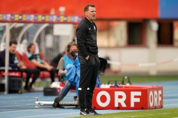 Stefan Tarkovic, Head Coach of Slovakia looks on during the international friendly match between Austria and Slovakia at Ernst Happel Stadion on June...