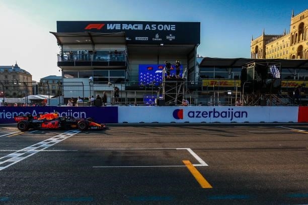 Red Bull's Mexican driver Sergio Perez wins the Formula One Azerbaijan Grand Prix at the Baku City Circuit on June 06, 2021 in Baku, Azerbaijan.