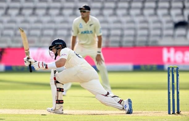 Joe Root of England hits runs during Day 5 of the First LV= Insurance Test Match between England and New Zealand at Lord's Cricket Ground on June 06,...