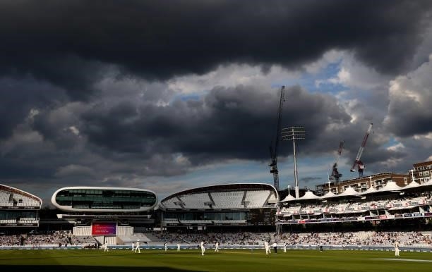 General view of play during Day 5 of the First LV= Insurance Test Match between England and New Zealand at Lord's Cricket Ground on June 06, 2021 in...