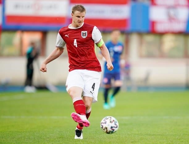 Martin Hinteregger of Austria makes a pass during the international friendly match between Austria and Slovakia at Ernst Happel Stadion on June 06,...