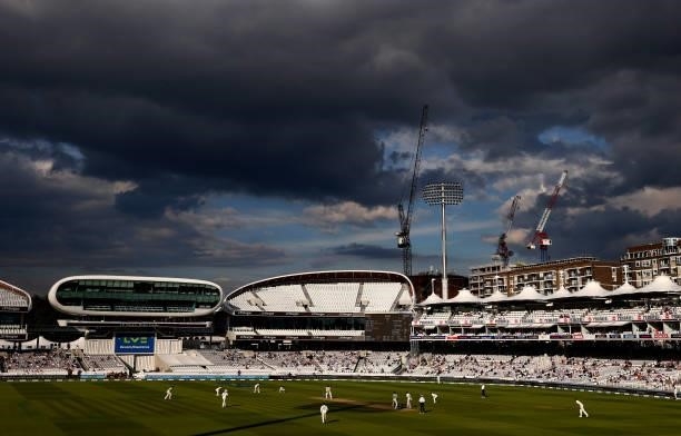 General view of play during Day 5 of the First LV= Insurance Test Match between England and New Zealand at Lord's Cricket Ground on June 06, 2021 in...