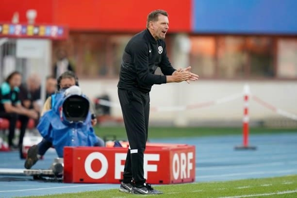 Stefan Tarkovic, head coach of Slovakia reacts during the international friendly match between Austria and Slovakia at Ernst Happel Stadion on June...