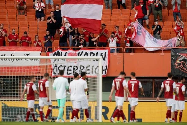 Austria fans applaud their team off of the pitch following the international friendly match between Austria and Slovakia at Ernst Happel Stadion on...