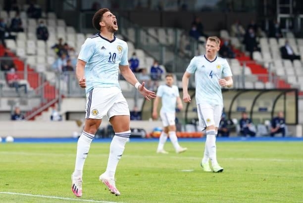 Che Adams of Scotland reacts during the international friendly match between Luxembourg and Scotland at Stade Josy Barthel on June 06, 2021 in...