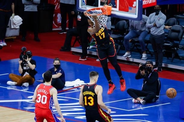 Onyeka Okongwu of the Atlanta Hawks dunks during the second quarter against the Philadelphia 76ers during Game One of the Eastern Conference second...