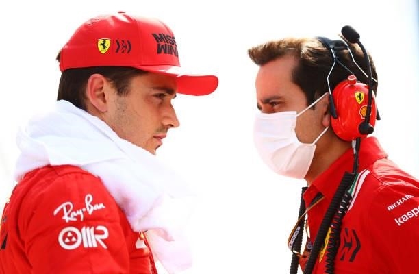 Charles Leclerc of Monaco and Ferrari prepares to drive on the grid ahead of the F1 Grand Prix of Azerbaijan at Baku City Circuit on June 06, 2021 in...