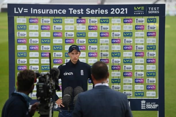 Joe Root of England is interviewed by Sky Sports after Day 5 of the First LV= Insurance Test Match between England and New Zealand at Lord's Cricket...
