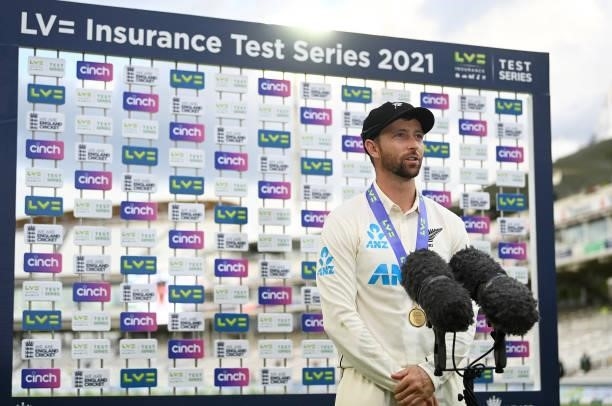 Player of the Match, Devon Conway of New Zealand is interviewed by Sky Sports after Day 5 of the First LV= Insurance Test Match between England and...
