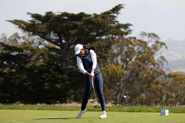 Megha Ganne of the United States hits her tee shot on the second hole during the final round of the 76th U.S. Women's Open Championship at The...