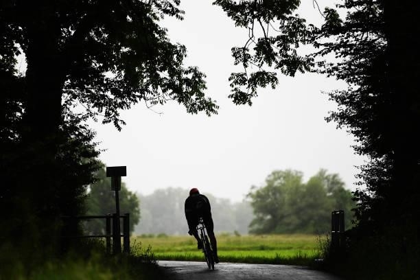 Silhouette of Team EF Education - Nippo rider during the 84th Tour de Suisse 2021, Stage 1 a 10,9km Individual Time Trial from Frauenfeld to...