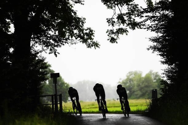 Silhouette of Team Bora - Hansgrohe riders during the 84th Tour de Suisse 2021, Stage 1 a 10,9km Individual Time Trial from Frauenfeld to Frauenfeld...