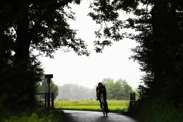 Silhouette of Team Jumbo - Visma rider during the 84th Tour de Suisse 2021, Stage 1 a 10,9km Individual Time Trial from Frauenfeld to Frauenfeld /...