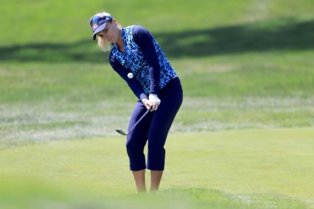 Lexi Thompson of the United States chips on the third hole during the final round of the 76th U.S. Women's Open Championship at The Olympic Club on...