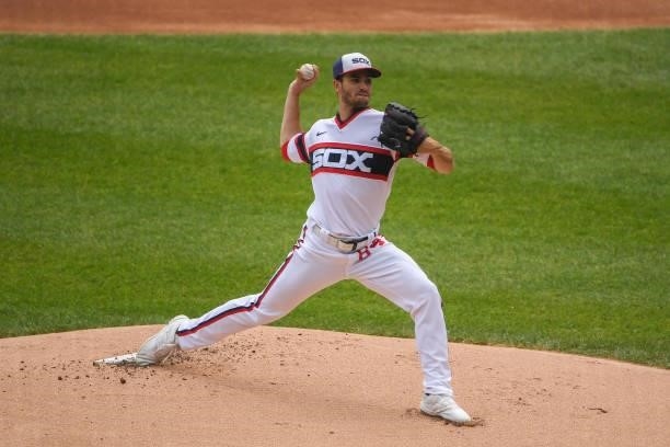 Dylan Cease of the Chicago White Sox pitches in the first inning against the Detroit Tigers at Guaranteed Rate Field on June 06, 2021 in Chicago,...
