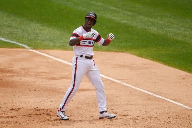 Tim Anderson of the Chicago White Sox hits a two run single in the second inning against the Detroit Tigers at Guaranteed Rate Field on June 06, 2021...