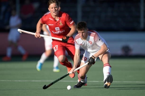 Tom Sorsby of England during the Euro Hockey Championships match between England and Belgium at Wagener Stadion on June 6, 2021 in Amstelveen,...