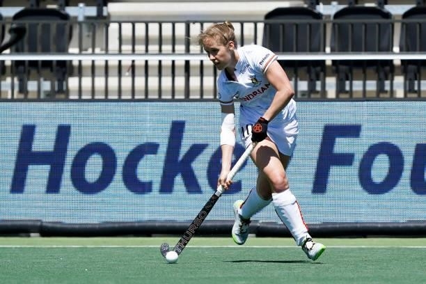 Louise Versavel of Belgium during the Euro Hockey Championships match between Germany and Belgium at Wagener Stadion on June 6, 2021 in Amstelveen,...