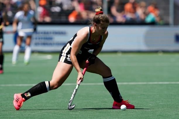 Sonja Zimmermann of Germany during the Euro Hockey Championships match between Germany and Belgium at Wagener Stadion on June 6, 2021 in Amstelveen,...