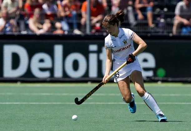 Tiphaine Dusquesne of Belgium during the Euro Hockey Championships match between Germany and Belgium at Wagener Stadion on June 6, 2021 in...