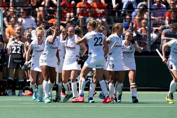 Belgium scores first goal during the Euro Hockey Championships match between Germany and Belgium at Wagener Stadion on June 6, 2021 in Amstelveen,...
