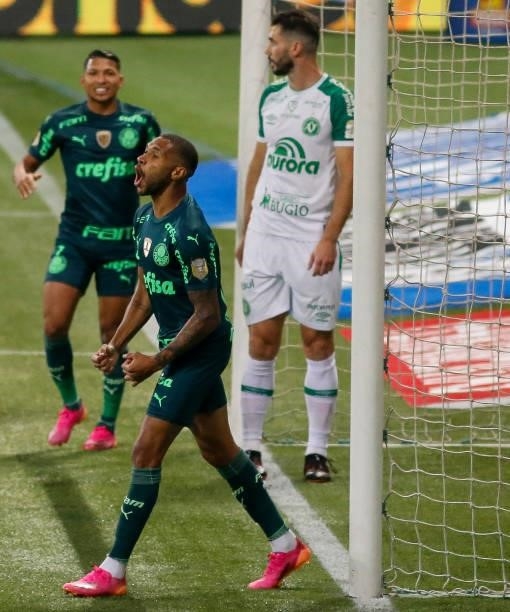 Wesley of Palmeiras celebrates after scoring the first goal of his team during a match between Palmeiras and Chapecoense as part of Brasileirao 2021...