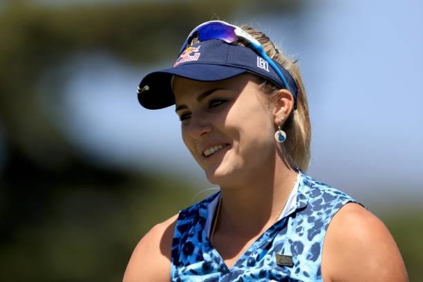Lexi Thompson of the United States reacts to a putt on the 15th hole during the final round of the 76th U.S. Women's Open Championship at The Olympic...