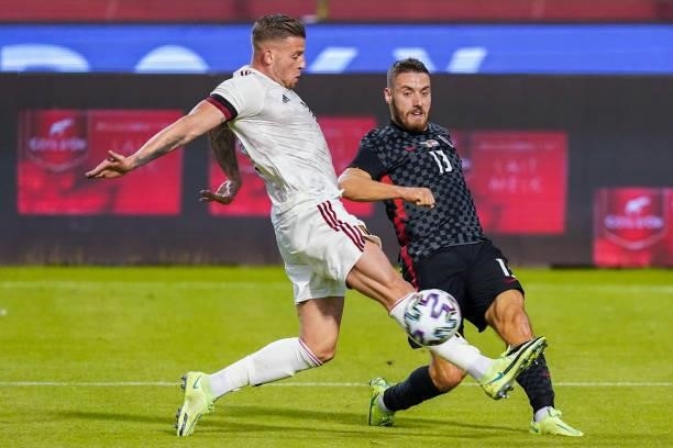 Toby Alderweireld of Belgium battles for possession with Nikola Vlasic of Croatia during the International Friendly match between Belgium and Croatia...