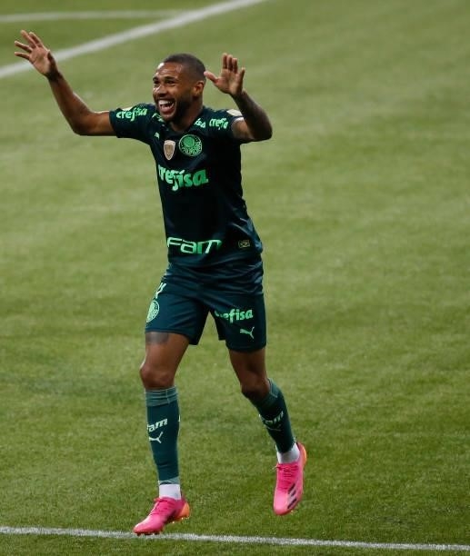 Wesley of Palmeiras celebrates after scoring the third goal of his team during a match between Palmeiras and Chapecoense as part of Brasileirao 2021...