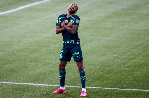 Wesley of Palmeiras celebrates after scoring the third goal of his team during a match between Palmeiras and Chapecoense as part of Brasileirao 2021...