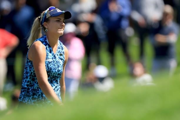 Lexi Thompson of the United States reacts to her first putt on the 17th hole during the final round of the 76th U.S. Women's Open Championship at The...