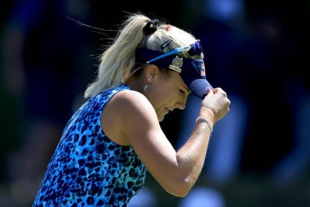 Lexi Thompson of the United States reacts to her first putt on the 17th hole during the final round of the 76th U.S. Women's Open Championship at The...