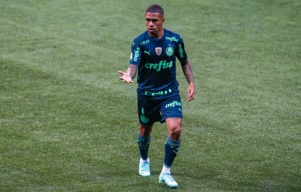 Esteves of Palmeiras gestures during a match between Palmeiras and Chapecoense as part of Brasileirao 2021 at Allianz Parque on June 06, 2021 in Sao...