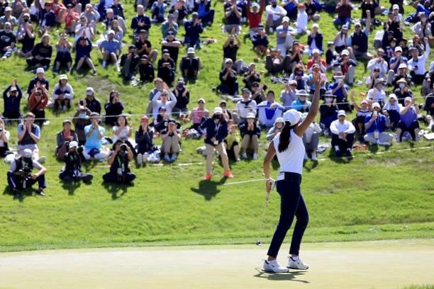 Megha Ganne of the United States waves to the fans following her final round of the 76th U.S. Women's Open Championship at The Olympic Club on June...