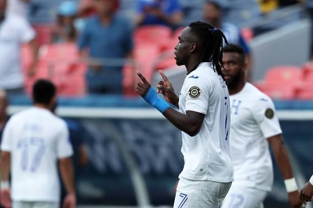 Alberth Elis of Honduras celebrates after scores 2nd goal for his team during the CONCACAF Nations League Championship third place match between...