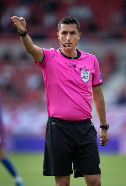 Referee Tiago Martins during the international friendly match between England and Romania at Riverside Stadium on June 6, 2021 in Middlesbrough,...