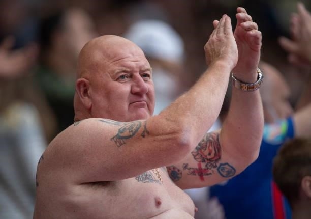 An England fan applauds the team during the international friendly match between England and Romania at Riverside Stadium on June 6, 2021 in...