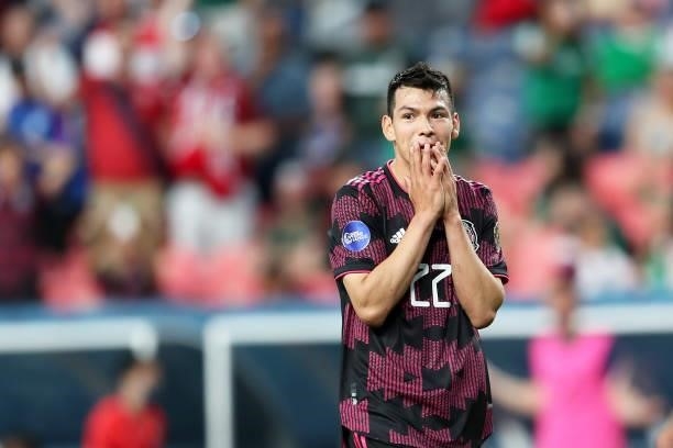 Hirving Lozano of Mexico reacts after fail shot during the CONCACAF Nations League Championship Final between United States and Mexico at Empower...